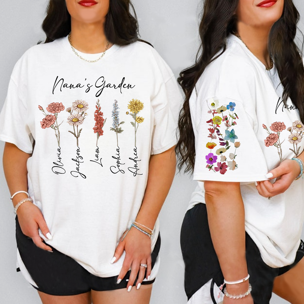 Nana's Garden T-shirt, Gift Custom Name Gradma And Kids