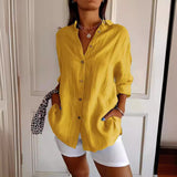 Lapel Long Sleeve Shirt Women's Single-breasted Pleated Shirt