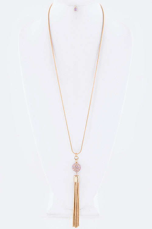 crystal ball chain necklace - tassel charm nicE HT
