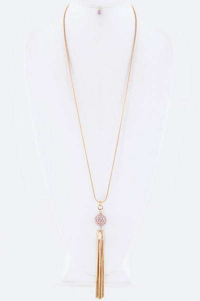 crystal ball chain necklace - tassel charm nicE HT