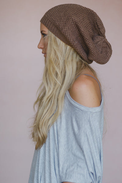 Knitted Slouchy Beanie - Mocha nicE HT HT_Mar_10_01