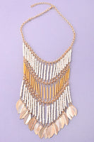 Golden Leaves - Beaded Bib Necklace nicE HT