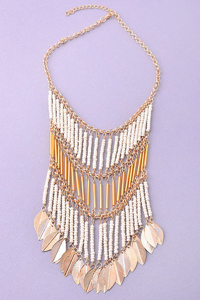 Golden Leaves - Beaded Bib Necklace nicE HT