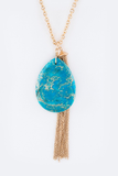 Turquoise Tassel Necklace nicE HT