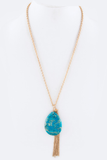 Turquoise Tassel Necklace nicE HT