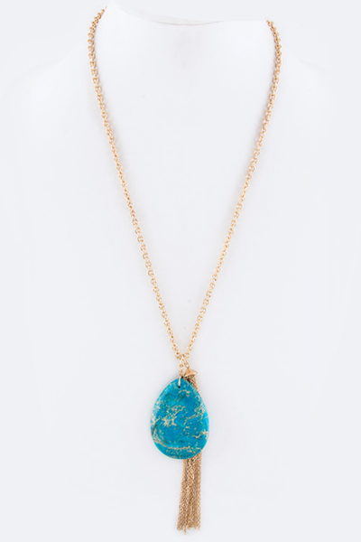 Turquoise Tassel Necklace nicE HT