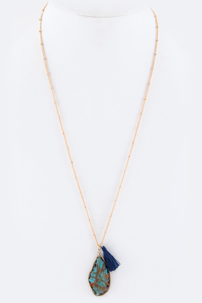 Gypsy Stone Tassel Necklace nicE HT
