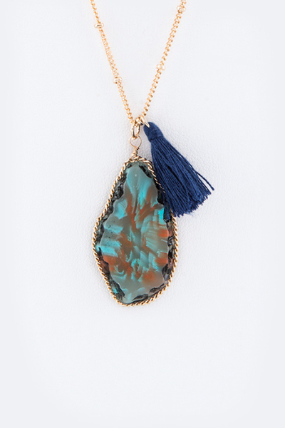 Gypsy Stone Tassel Necklace nicE HT