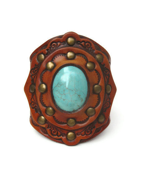 Boho TURQUOISE Leather Cuff nicE HT