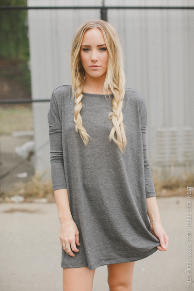 Oversized Tunic Tee Dress - Charcoal nicE HT